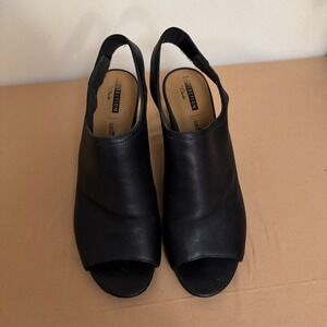 Clarks Deva Jayleen Black Leather Peep Toe Slingback Block Heel Sandals US10